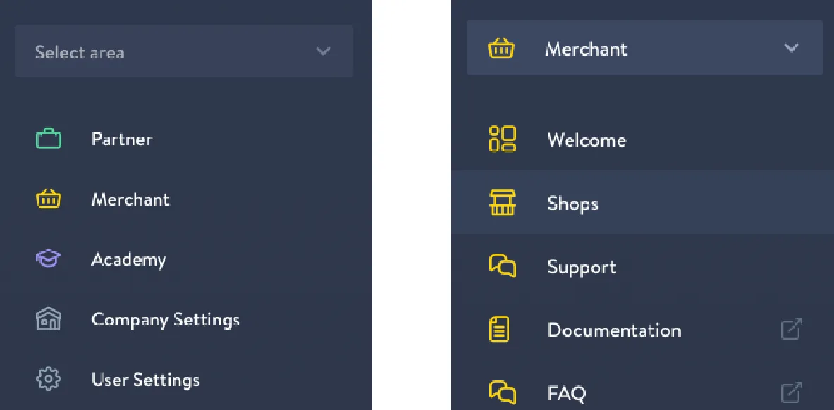Merchant and Shops navigation