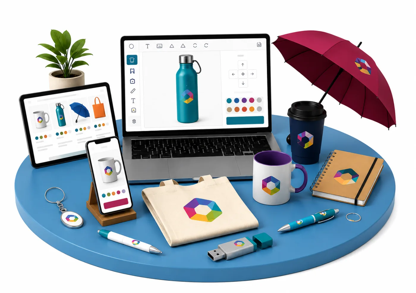 Illustration of a logo management dashboard within FastEditor